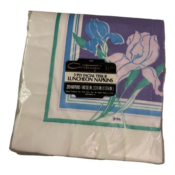 Other - Vintage Contempo Floral Flower Luncheon Napkins (20) Purple Blue Green *New